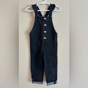 7 For All Mankind Black Stretch Denim Pant Overalls Baby Girl 24M Ruffle Straps